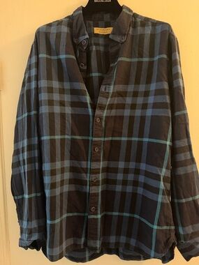Burberry Plaid Shirt in Navy and Teal Accents